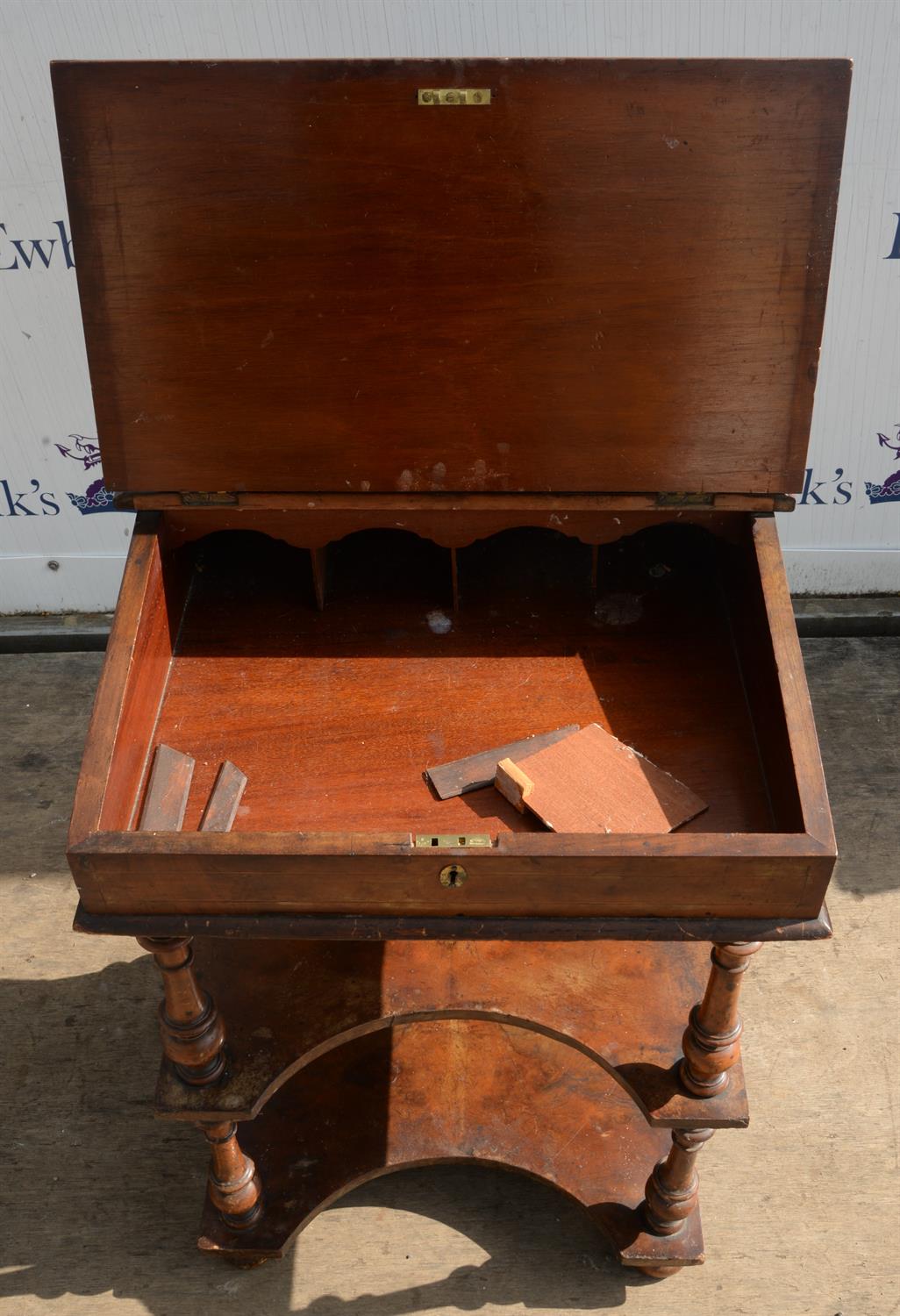 Victorian walnut and strung desk, with storage for stationary, with leather inset top, - Image 2 of 2