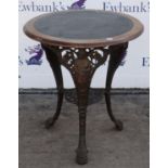 Victorian cast iron pub table, H74.5 x D65cm