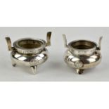 Pair of Japanese Sterling silver novelty cauldron form open cruets with clear liners.