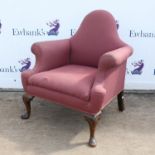 Edwardian armchair, with arched back and scrolling arms, on cabriole legs, 88cm high