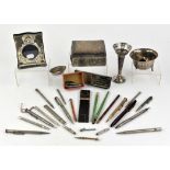 Collection of silver and other propelling pencils and pens to include 925 silver Cross ball point,