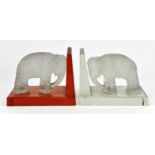 Two Art Deco Elephant glass bookends, made by Heinrich Hoffmann, the frosted glass elephants on