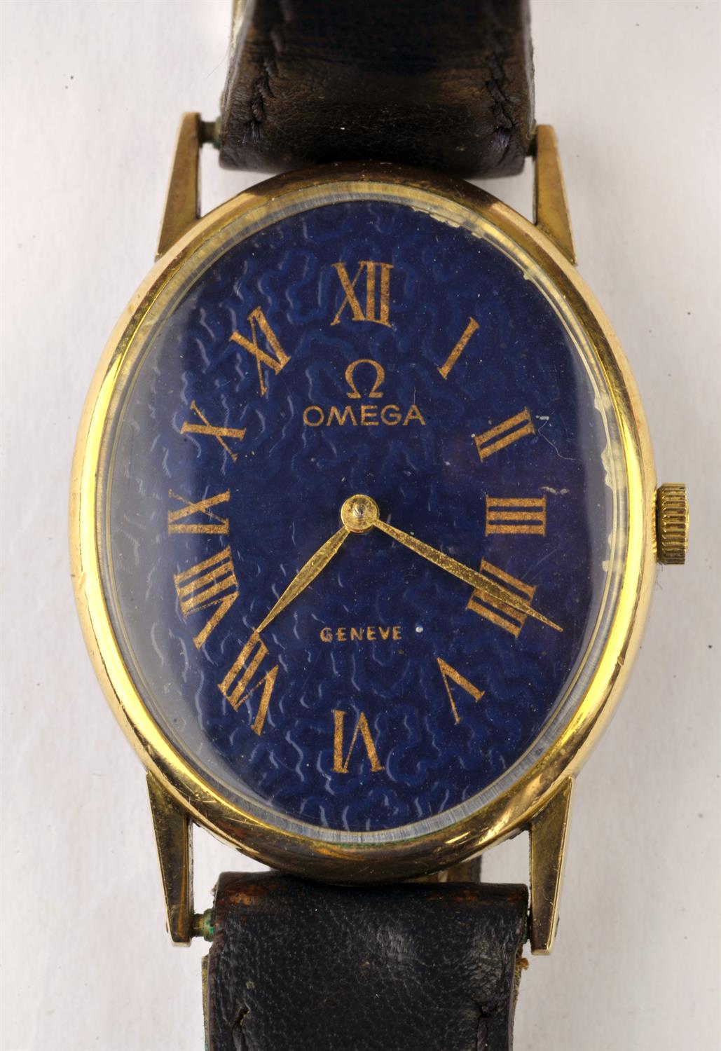 Omega a Ladies reference 511.416 oval cased gold plated wristwatch , the blue dial signed Omega - Image 2 of 2