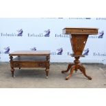 A Victorian walnut low table, formerly a Canterbury, with single frieze drawer, on turned legs,