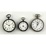 Waltham Mass silver gents pocket watch, an 800 grade silver fob watch and a white metal pocket