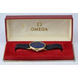 Omega a Ladies reference 511.416 oval cased gold plated wristwatch , the blue dial signed Omega