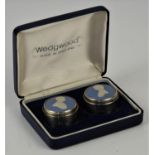 Cased pair of limited edition 259/500 silver pots with Wedgwood tops featuring Prince Charles and