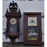 An American walnut rectangular clock, with Roman numeral chapter ring, above printed and painted