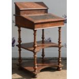 Victorian walnut and strung desk, with storage for stationary, with leather inset top,