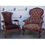 A Victorian walnut armchair, 98cm high, together with an Victorian armchair, 114cm high (2)