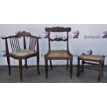 Edwardian line inlaid corner chair, with needlework seat, 78cm high, together with a 19th Century