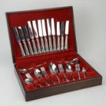 Cased silver plated canteen of cutlery.