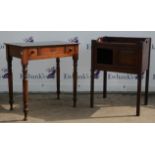 Georgian mahogany tray top bedside table, with two panelled doors, on square legs,