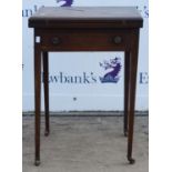 Edwardian mahogany and line inlaid envelope card table, with folding baize lined top,