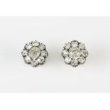 Antique diamond cluster earrings, set with mixed old cut diamonds, estimated total diamond weight