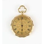 A Gold open face pocket watch, the dial with Roman numeral hour markers surmounting a central