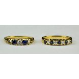 Two sapphire and diamond rings, one antique ring set with two round cut sapphires and two rose cut