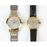 Omega a ladies reference KD511015 gold plated wristwatch, the silvered signed dial with baton hour