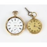 A Gold open face Gilt dial pocket watch with Roman numeral hour markers,fitted with a key wound