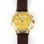 Leonidas A Gold gentleman's chronograph wristwatch, the signed brushed gold dial,