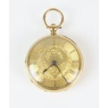 A gold pocket watch 37.5mm case, featuring a gold dial with engraved floral detail and Roman