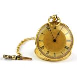 A Gold open face pocket watch , the dial with Roman numeral hour markers,Steel hands,