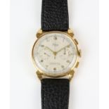 Dulcia, A gentleman's gold chronograph wristwatch, with applied gold index's to signed cream dial