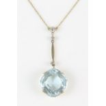 Aquamarine and diamond pendant, square cushion cut aquamarine, estimate weight 15.67 carats,