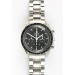 Omega, Reference 3113 042 30 01 005 Speedmaster professional wristwatch. The black tachymetre
