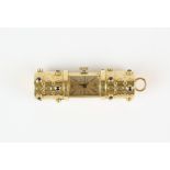 A French 18 ct gold and sapphire set pendant watch of cylindrical outline, the outer case opening