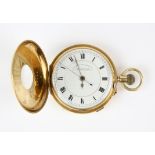 William Greenwood a gold half hunter pocket watch, the white enamel dial signed Wm Greenwood