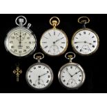A Gold open face pocket watch the unsigned white enamel dial Roman numeral hour markers,