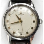 Omega A gentleman’s stainless steel wristwatch, the signed dial with gilt hour, markers and hands,
