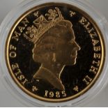 An Isle of Man gold one angel coin 1985 weighing 34.03 grams and containing 1 ounce of gold,