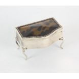 Silver ring box in the form of a miniature serpentine table on cabriole legs, with hinged