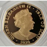 An Isle of Man 22 carat and gold proof 50 pence coin 2020 celebrating the anniversary of VE day,