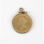 US gold $1, 1887 in pendant mount