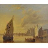 British School (19th century), Seascape with fishing boats, oil on panel, 14 x 17cm, framed.