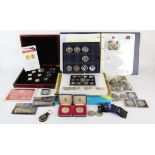 A collection of coins and exonumia, including a quantity of modern foreign coins as taken from