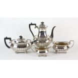 Mappin & Webb (John Newton Mappin) Victorian fluted oval silver four piece tea and coffee service