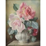 § Harold Clayton (1896-1979) British, 'Roses in Ornamental Jug', still life, 1956,