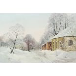 Attributed to Alexander Jagorov (19/20th century), Houses in a snowy Landscape, oil on canvas,