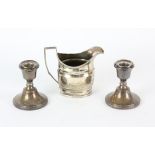 George III silver cream jug by Peter & Ann Bateman, London 1803 5oz 153gm and pair of dwarf candle