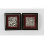 Pair of Dutch cast silver plaques in the manner of Teniers