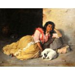 Continental School (19th century), reclining young woman with a dog by her side, oil on canvas,