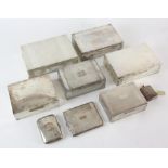Three engine turned silver cigarette boxes three plain silver cigarette boxes, two cigarette cases