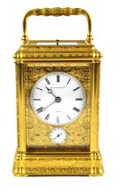 French Carriage clock by Klaftenberger, Geneva, 19th Century. The gorge case and dial plate richly