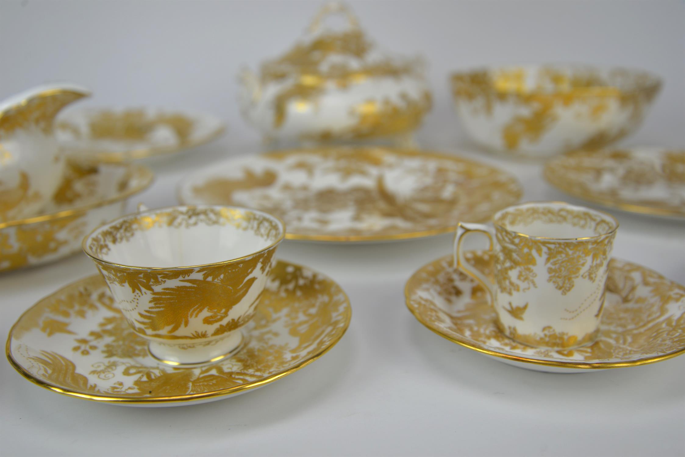 Royal Crown Derby, a part dinner service in the Gold Aves pattern, printed marks to base, - Image 21 of 38
