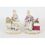 Two Meissen figures of ladies at leisure, late 19th Century, possibly later decorated,