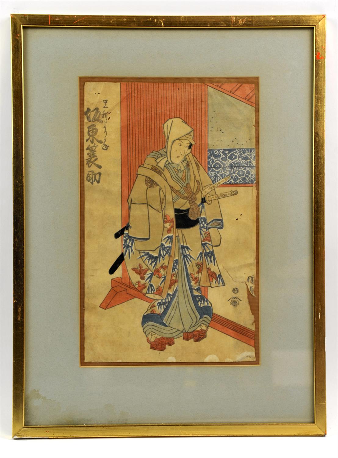 Seven framed and glazed oban tate-e, including: one by Utagawa Toyokuni III; one by Utagawa - Image 5 of 14